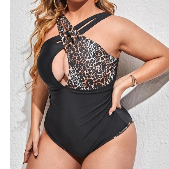 Leopard Print Cutout Swimsuit Bikini Summer Beach Pool Party Plus Size Sexy - Picture 3 of 9